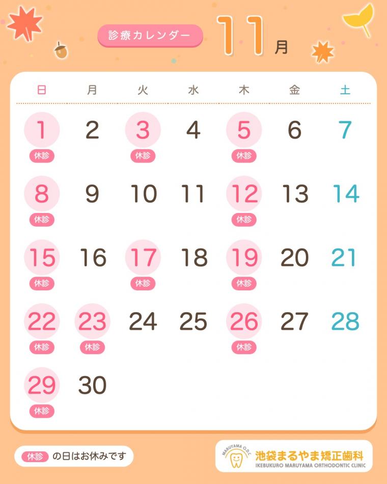 2026年11月の診療カレンダー